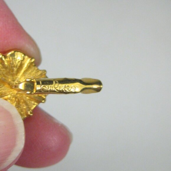 Joan Rivers Gold Tone Red Crystal Drop Earrings Signed Leverback - Picture 5 of 9